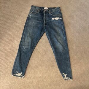 Agolde Blue Cropped Distressed Jeans
